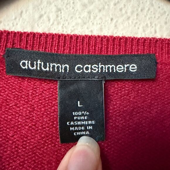 Autumn Cashmere Red 100% Cashmere V-Neck Sweater Size L - Picture 2 of 3